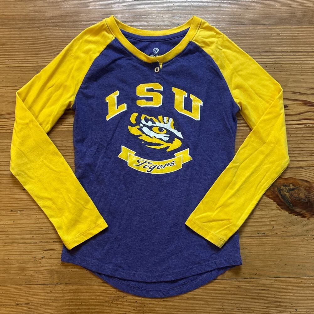 Colosseum Athletics LSU Tigers‎ yellow purple long sleeve youth shirt SIZE M